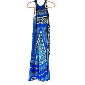 Eliza J Blue Halter Scarf Print Maxi Dress Womens 2P Boho Sleeveless Summer